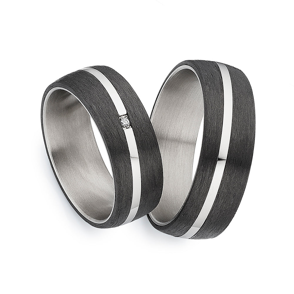 Partnerringe Titan & Carbon mit Diamant – CarbonTitan DualEdge| Modell AB 4642