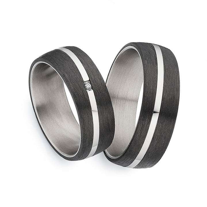 Partnerringe Titan & Carbon mit Diamant – CarbonTitan DualEdge| Modell AB 4642