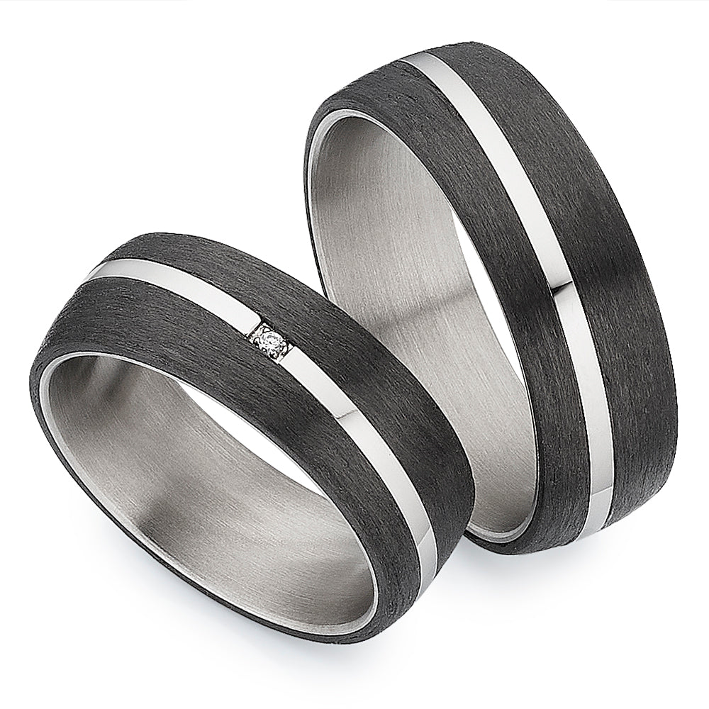 Partnerringe Titan & Carbon mit Diamant – CarbonTitan DualEdge| Modell AB 4642
