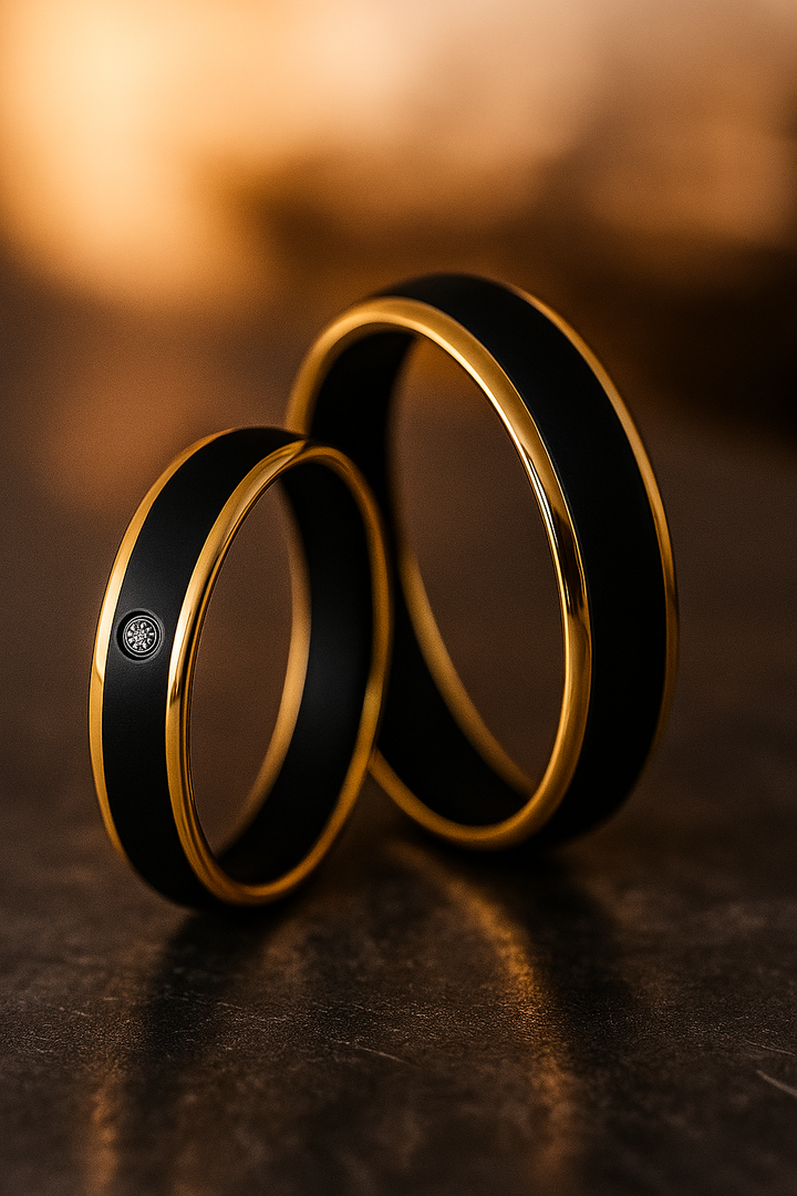 Edelstahl Partnerringe in Gold - Schwarz-Optik mit Zirkonia