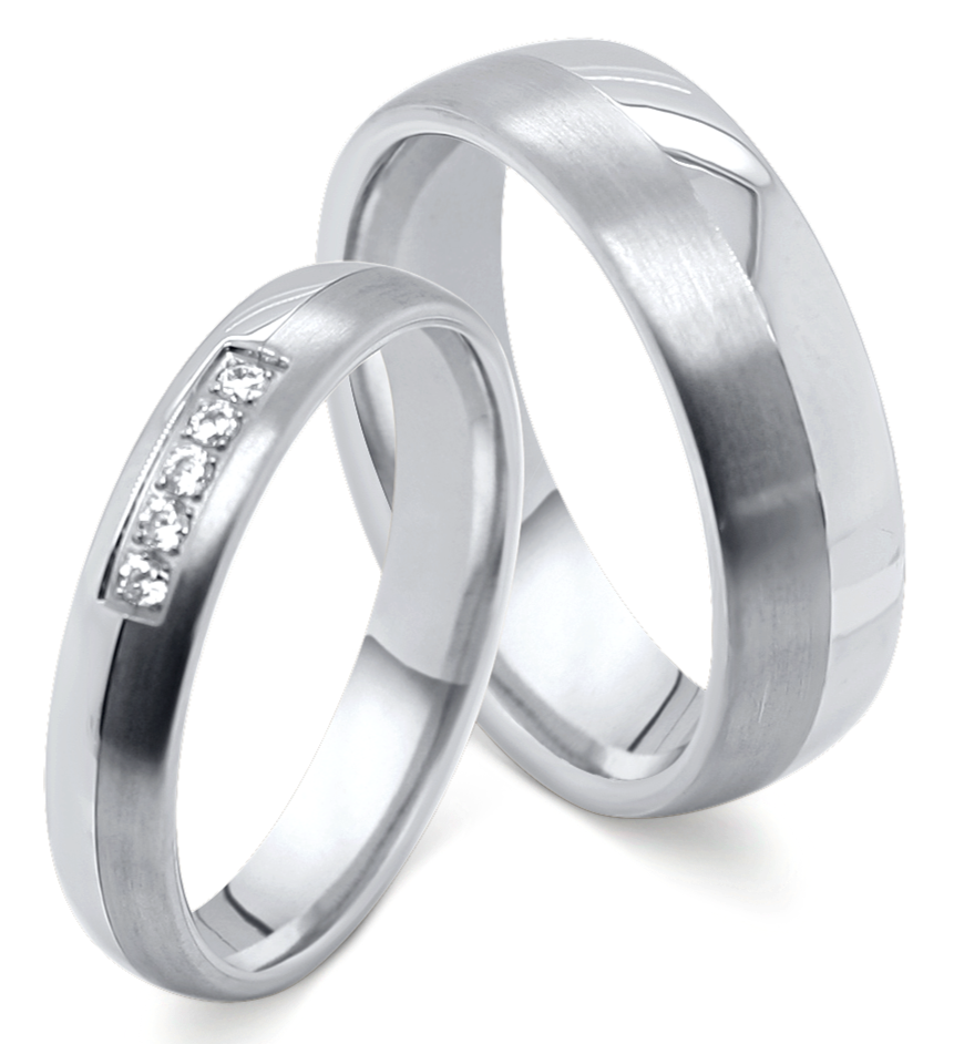 Moderne Partnerringe aus Titan und Edelstahl mit Zirkonia im Damenring