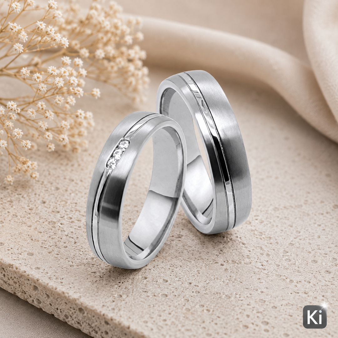 Silver Line – Ehe-, Partnerringe & Freundschaftsringe aus Titan und Edelstahl mit Zirkonia | AB 4826