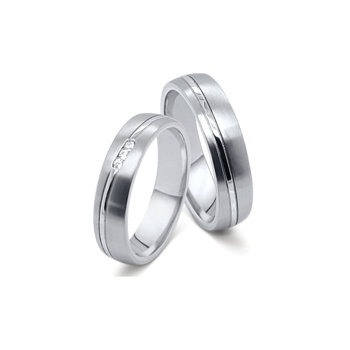 Ehe- Partnerrringe aus Titan und Edelstahl mit Zirkonia ink.  Gravur | AB 4826