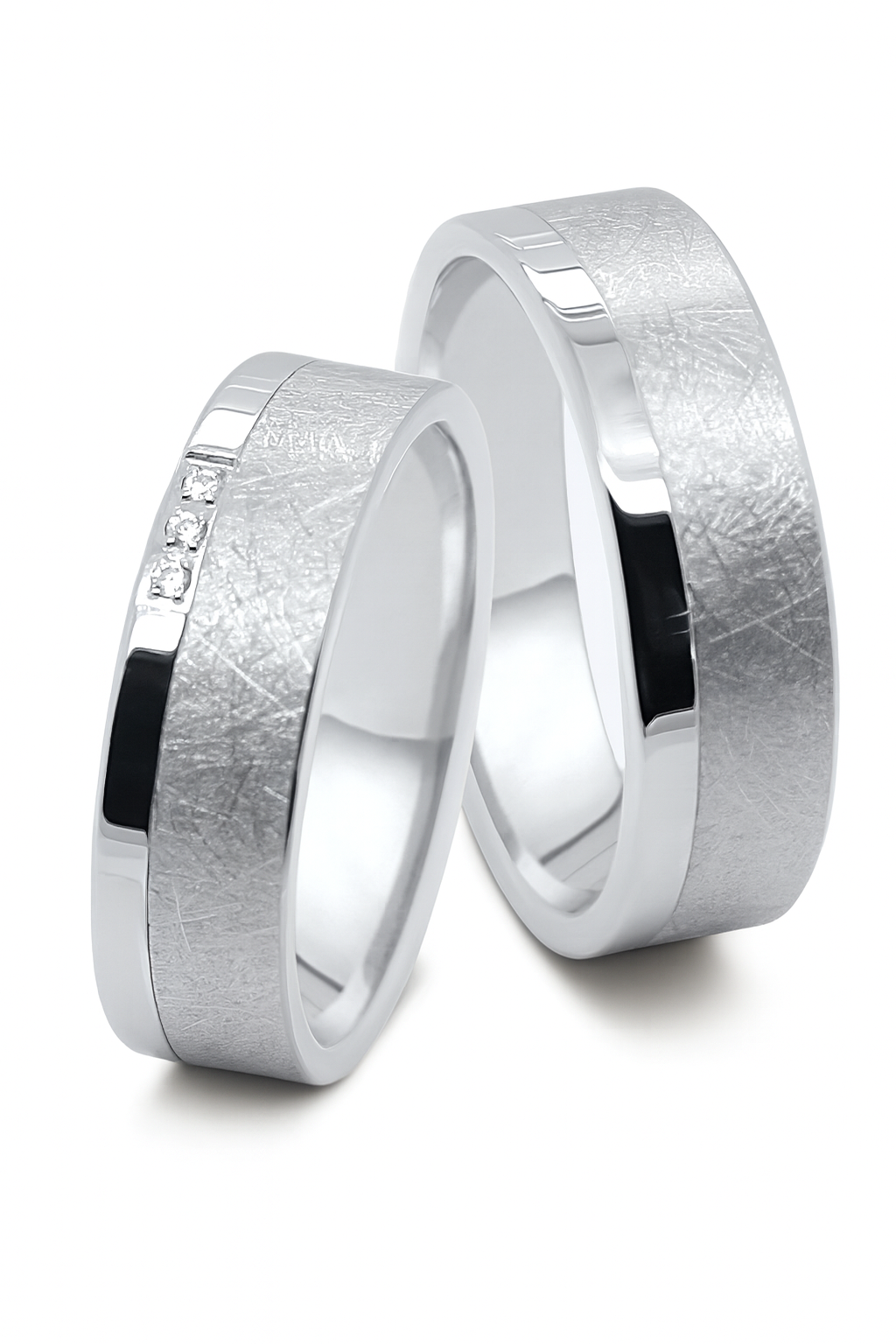 Titan Edelstahl Partnerringe mit modernem Design und Zirkonia im Damenring