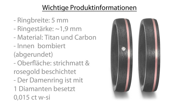 Ehe - Partnerringe aus Titan und Carbon mit Diamant ink. Gravur | AB 3934