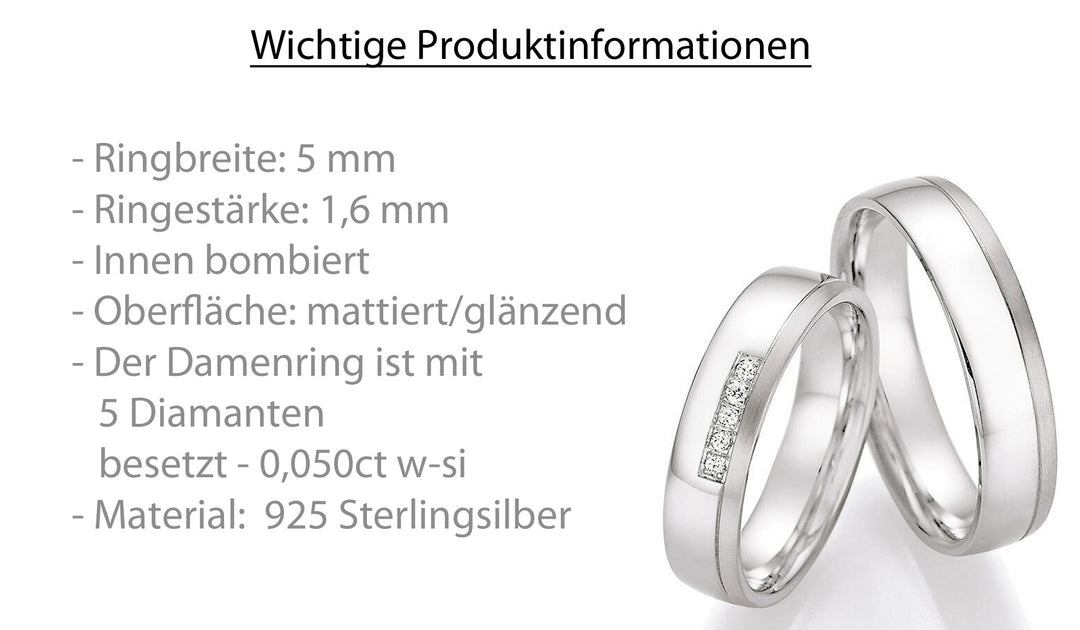 Verlobungsringe, Ehe- Partnerringe aus 925 Silber mit Diamant mit  Gravur | CR 55-30010