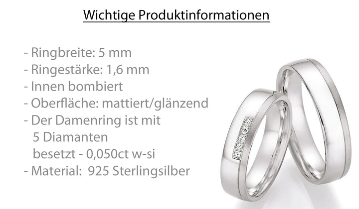 Verlobungsringe, Ehe- Partnerringe aus 925 Silber mit Diamant mit  Gravur | CR 55-30010