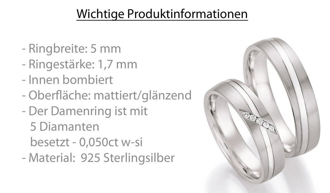 Verlobungsringe, Ehe- Partnerringe aus 925 Silber mit Diamant mit  Gravur | CR 55-30030