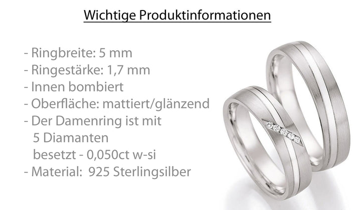 Verlobungsringe, Ehe- Partnerringe aus 925 Silber mit Diamant mit  Gravur | CR 55-30030