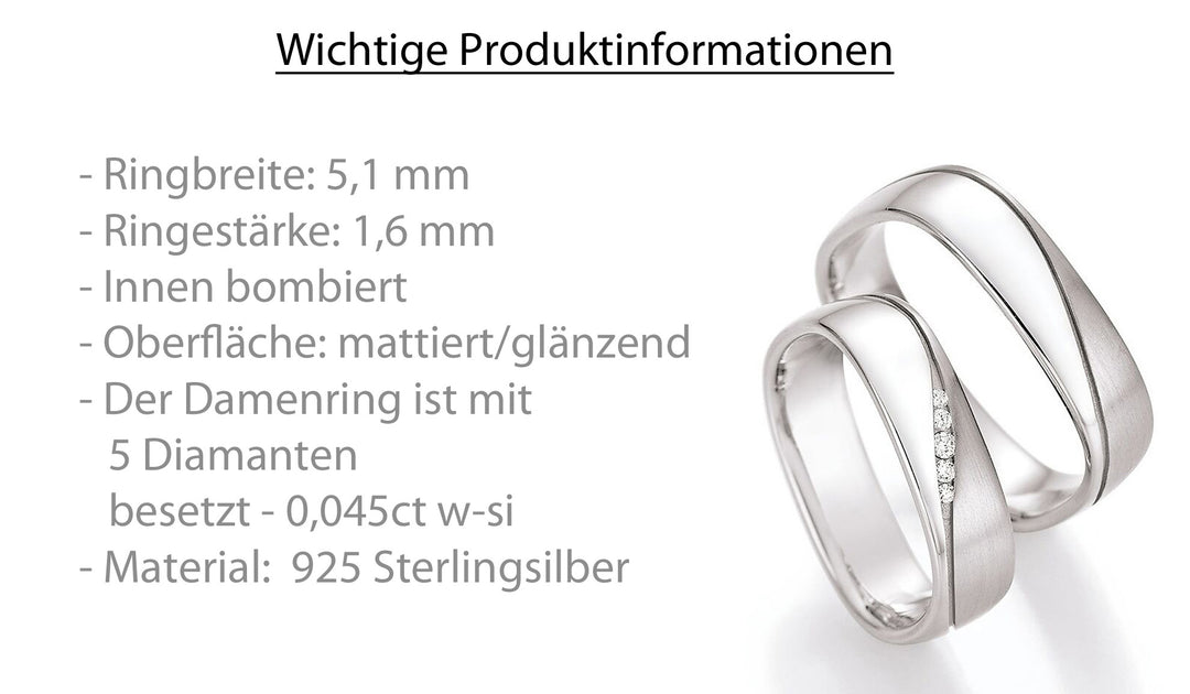 Verlobungsringe, Ehe- Partnerringe aus 925 Silber mit Diamant mit  Gravur | CR 55-30050