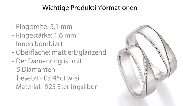 Verlobungsringe, Ehe- Partnerringe aus 925 Silber mit Diamant mit  Gravur | CR 55-30050