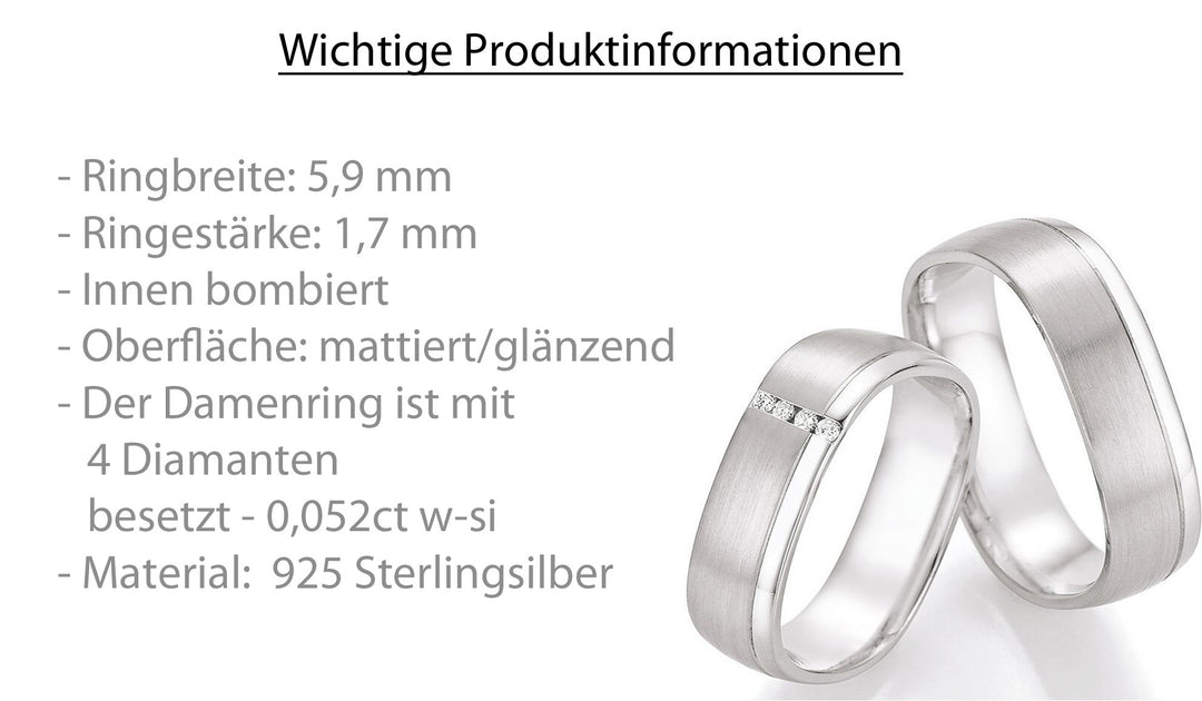 Verlobungsringe, Ehe- Partnerringe aus 925 Silber mit Diamant mit  Gravur | CR 55-30070