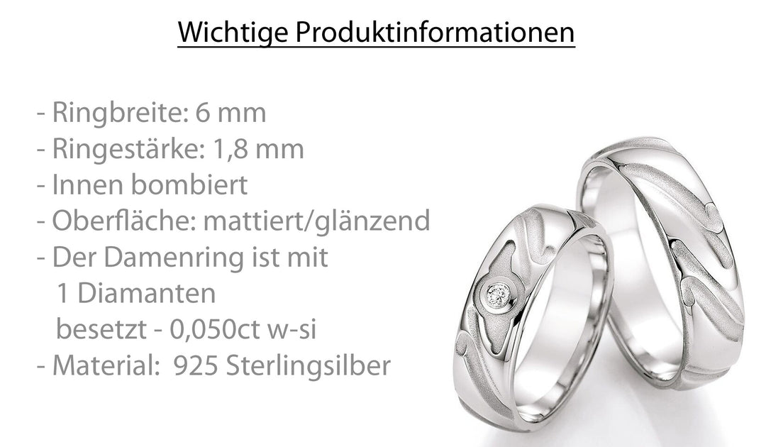 Verlobungsringe, Ehe- Partnerringe aus 925 Silber mit Diamant mit  Gravur | CR 55-30090