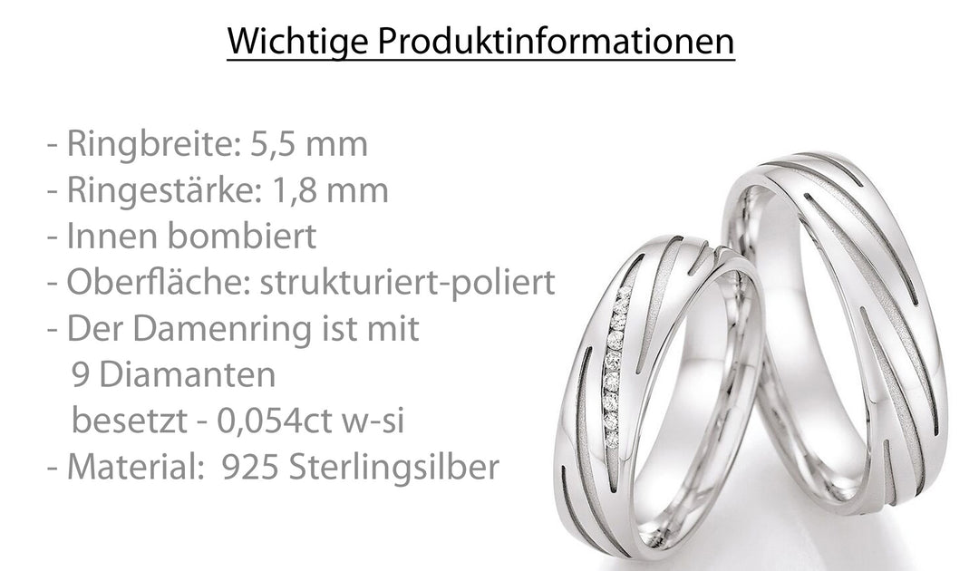 Verlobungsringe, Ehe- Partnerringe aus 925 Silber mit Diamant mit  Gravur | CR 55-30130