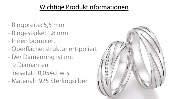 Verlobungsringe, Ehe- Partnerringe aus 925 Silber mit Diamant mit  Gravur | CR 55-30130