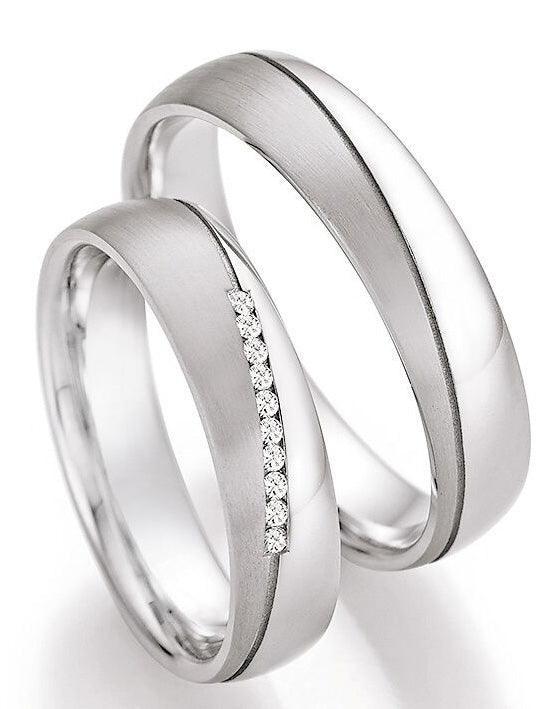 Eheringe aus 925 Silber mit 10 Diamanten – Silberne Linie | CR55-30170