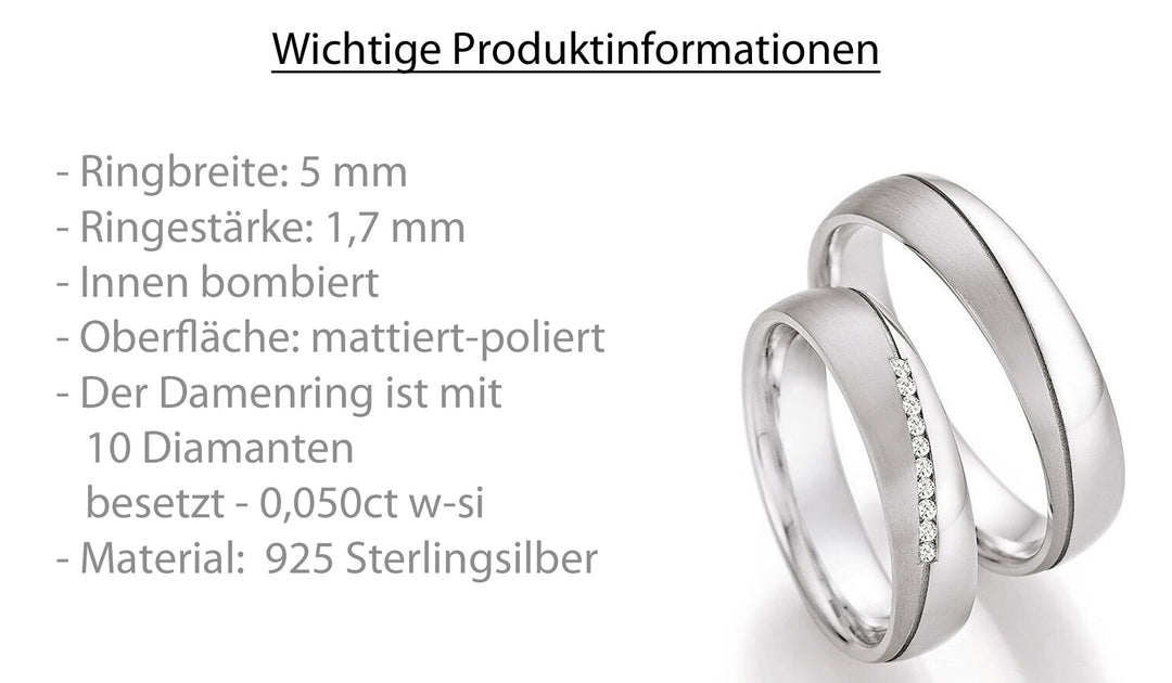 Verlobungsringe, Ehe- Partnerringe aus 925 Silber mit Diamant mit  Gravur | CR 55-30170