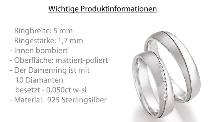 Verlobungsringe, Ehe- Partnerringe aus 925 Silber mit Diamant mit  Gravur | CR 55-30170