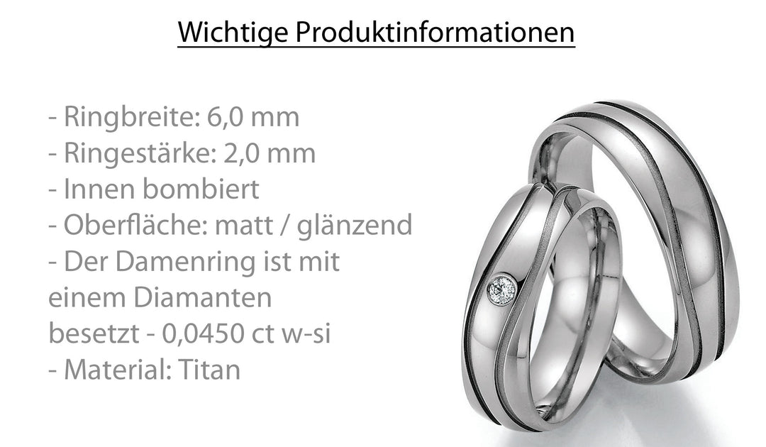 Hochzeitsring Titan mit Diamant ink. Garantie und Gravur 77-20130