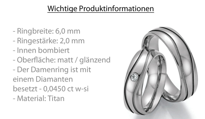 Hochzeitsring Titan mit Diamant ink. Garantie und Gravur 77-20130