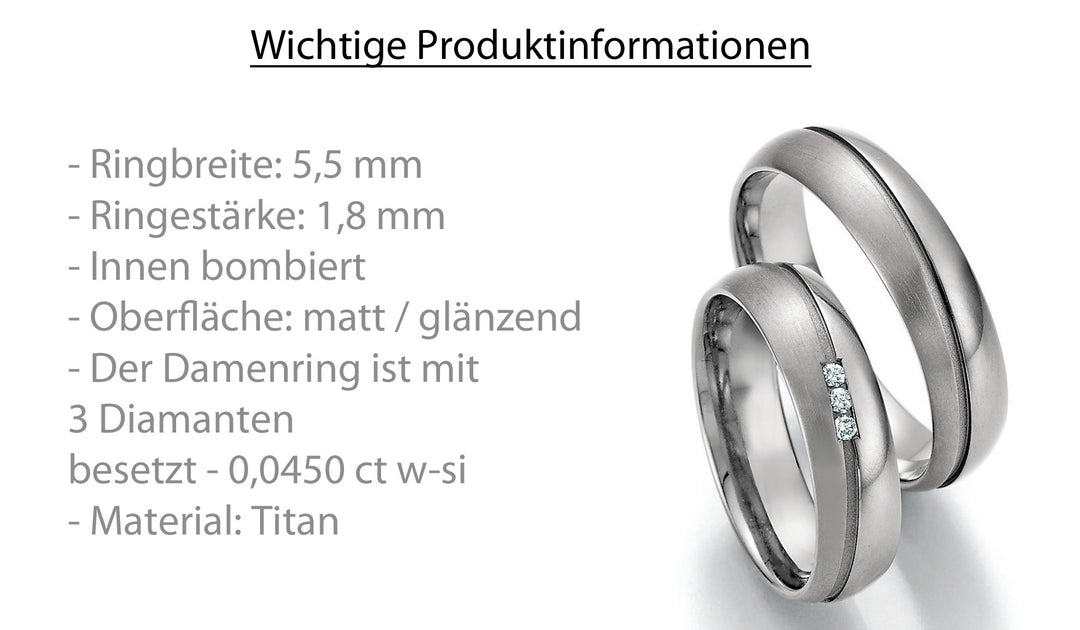Hochzeitsring Titan mit Diamant inkl. Garantie und Gravur 77-20150