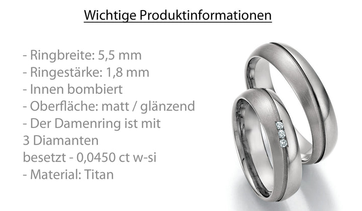 Hochzeitsring Titan mit Diamant inkl. Garantie und Gravur 77-20150