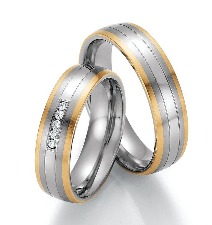 Trauring Bicolor Gold/Gold oder Stahl/Gold mit Diamant ink. Garantie und Gravur 60-60090