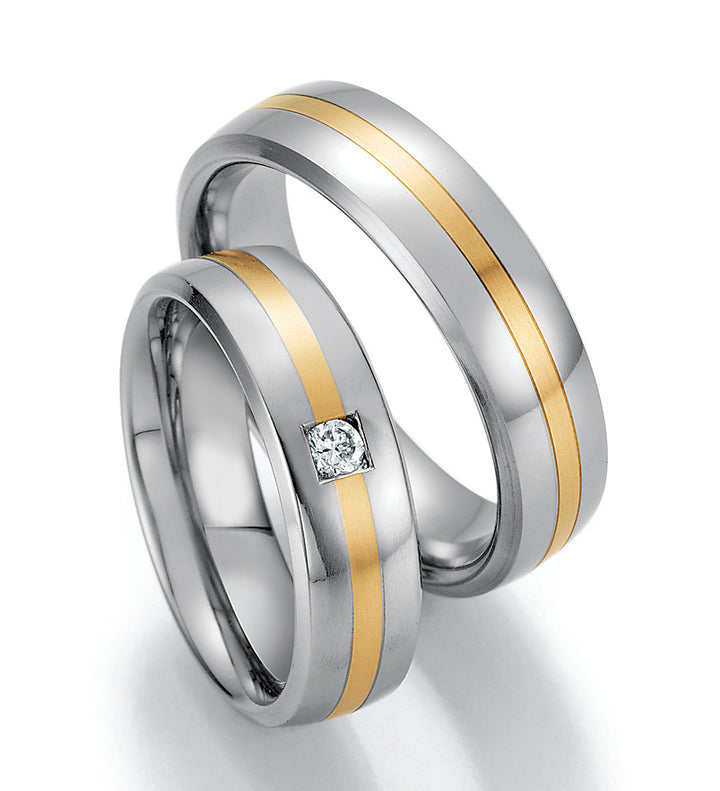 Trauring Bicolor Gold/Gold oder Stahl/Gold mit Diamant ink. Garantie und Gravur 60-60110 WGW