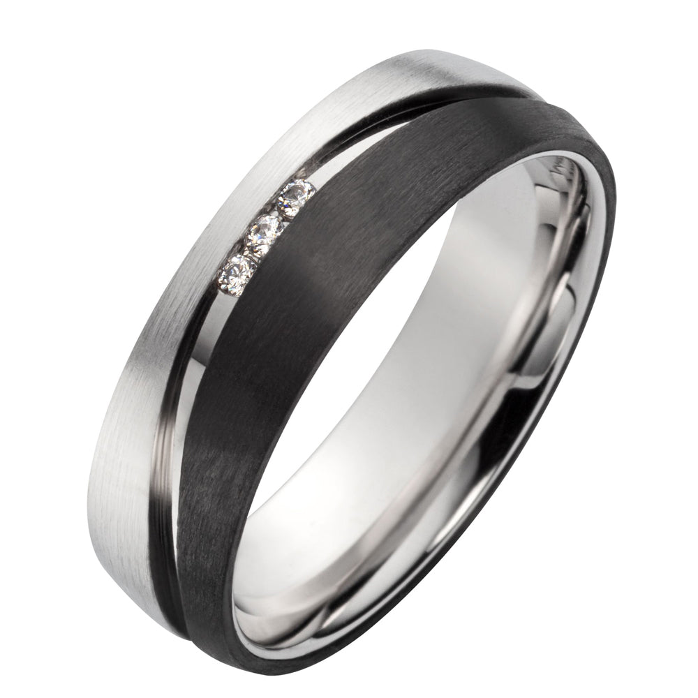 Partnerringe Silber Carbon – SilverCarbon Trio mit Zirkonia | SC 1020