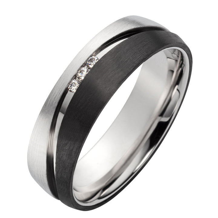 Partnerringe Silber Carbon – SilverCarbon Trio mit Zirkonia | SC 1020