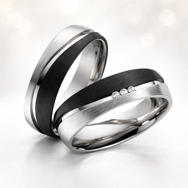 Partnerringe Silber Carbon – SilverCarbon Trio mit Zirkonia | SC 1020