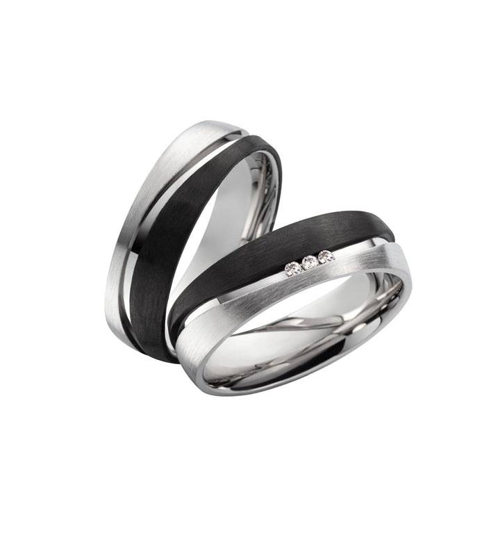 Partnerringe Silber Carbon – SilverCarbon Trio mit Zirkonia | SC 1020