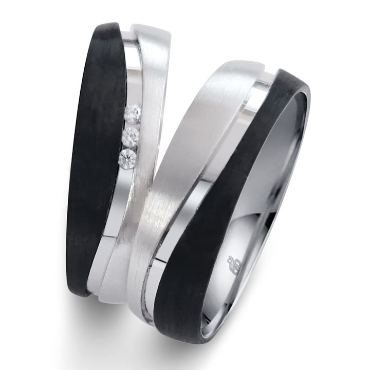 Partnerringe Silber Carbon – SilverCarbon Trio mit Zirkonia | SC 1020
