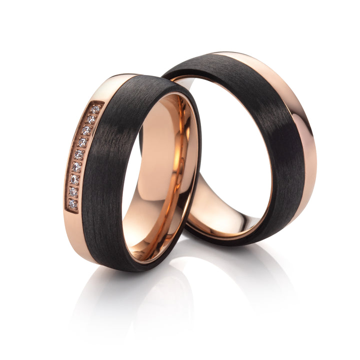 Ehe - Partnerringe aus Titan und Carbon mit Zirkonia ink. Gravur | SD7012