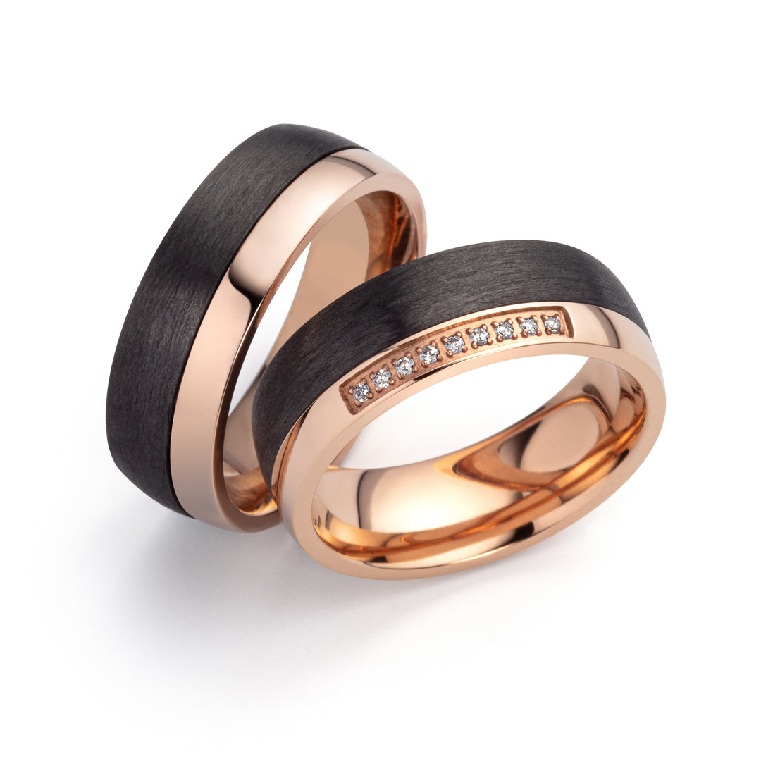Ehe - Partnerringe aus Titan und Carbon mit Zirkonia ink. Gravur | SD7012