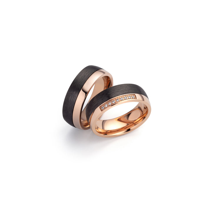 Ehe - Partnerringe aus Titan und Carbon mit Zirkonia ink. Gravur | SD7012