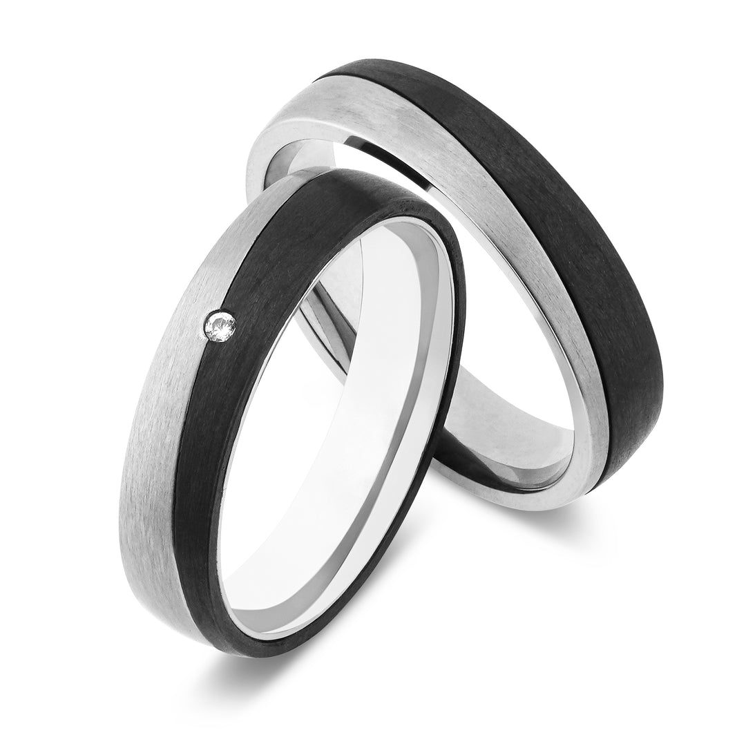 Ehe - Partnerringe aus Titan und Carbon mit Diamant ink. Gravur | SD 9080