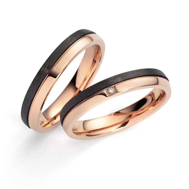 Ehe - Partnerringe aus Titan und Carbon mit Diamant ink. Gravur | SD 9100