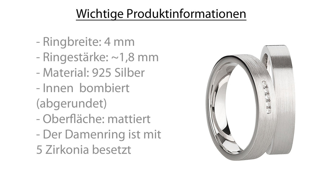 Eheringe & Partnerringe aus 925 Silber – Ringpaar „Elara“ mit 5 Zirkonia inkl. Gravur | SR1064