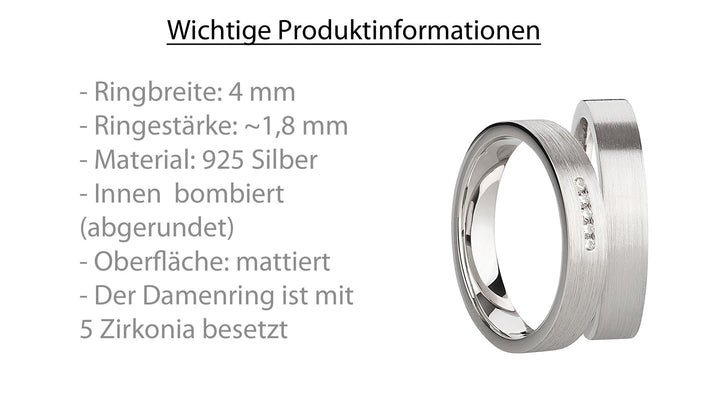 Eheringe & Partnerringe aus 925 Silber – Ringpaar „Elara“ mit 5 Zirkonia inkl. Gravur | SR1064
