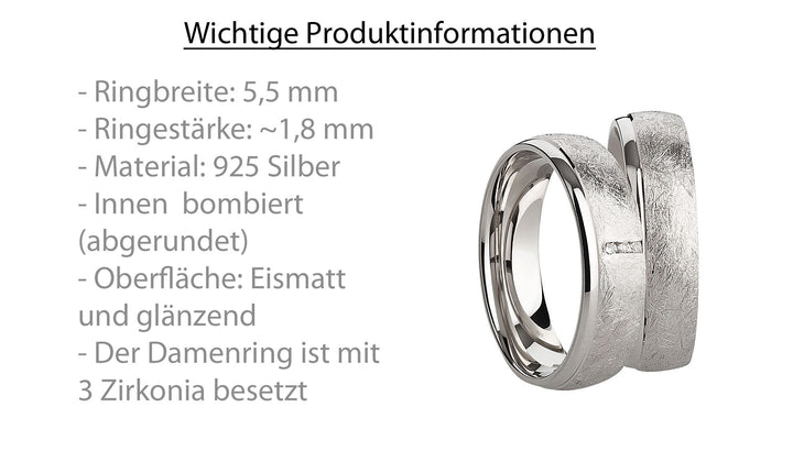 Eheringe & Partnerringe aus 925 Silber – Ringpaar „Calista“ mit Zirkonia im Kanal inkl. Gravur | SR1072