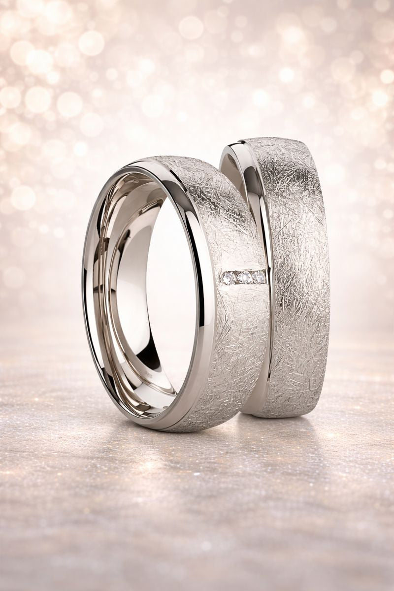 Eheringe & Partnerringe aus 925 Silber – Ringpaar „Calista“ mit Zirkonia im Kanal inkl. Gravur | SR1072