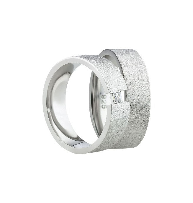 Eheringe & Partnerringe aus 925 Silber – Ringpaar „Tensia“ mit Zirkonia in Spannfassung inkl. Gravur | SR34