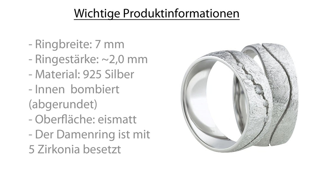 Eheringe & Partnerringe aus 925 Silber – Ringpaar „Maréa“ mit Zirkonia im wellenförmigen Kanal inkl. Gravur | SR48