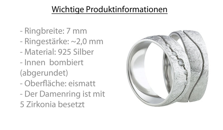 Eheringe & Partnerringe aus 925 Silber – Ringpaar „Maréa“ mit Zirkonia im wellenförmigen Kanal inkl. Gravur | SR48