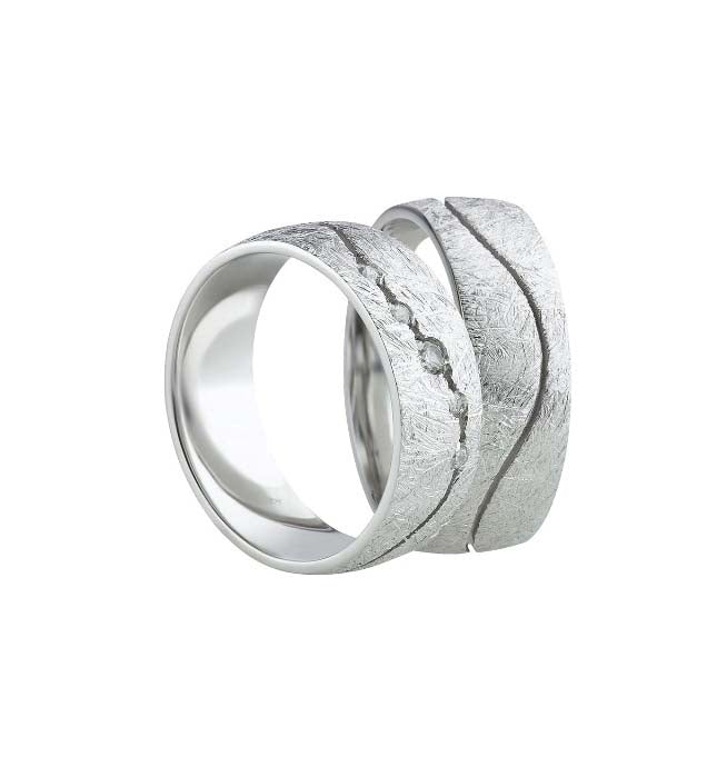 Eheringe & Partnerringe aus 925 Silber – Ringpaar „Maréa“ mit Zirkonia im wellenförmigen Kanal inkl. Gravur | SR48