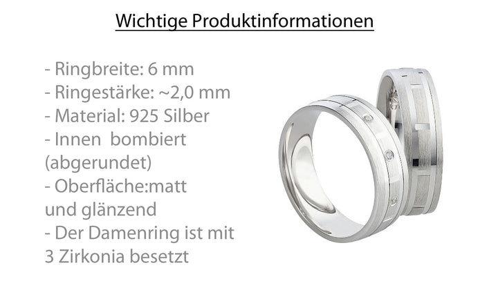 Freundschaftsringe aus 925 Silber mit Zirkonia ink.  Gravur SR96