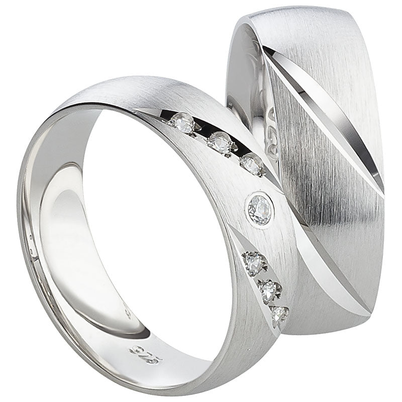 Eheringe & Partnerringe aus 925 Silber – Ringpaar „Valerio“ mit 7 Zirkonia inkl. Gravur | SR98