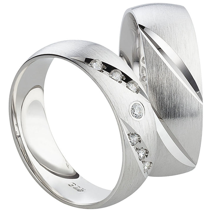 Eheringe & Partnerringe aus 925 Silber – Ringpaar „Valerio“ mit 7 Zirkonia inkl. Gravur | SR98