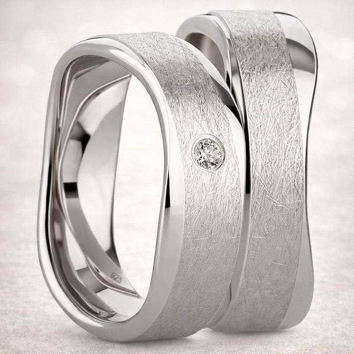 Eheringe & Partnerringe aus 925 Silber – Ringpaar „Serenia“ mit Zirkonia | inkl. Gravur | SR984